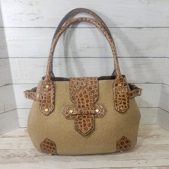 Eric Javits woven straw  and croc embossed handbag - Picture 2 of 15
